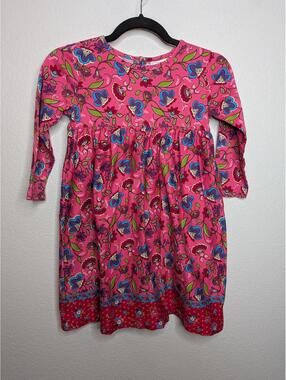 Hanna Andersson Pink Floral Dress Long Sleeve Boho 6/7